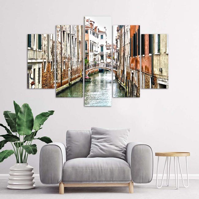 Quadri Quadro 5 pezzi Stampa su tela Canale di Venezia Italia Città -  200x100