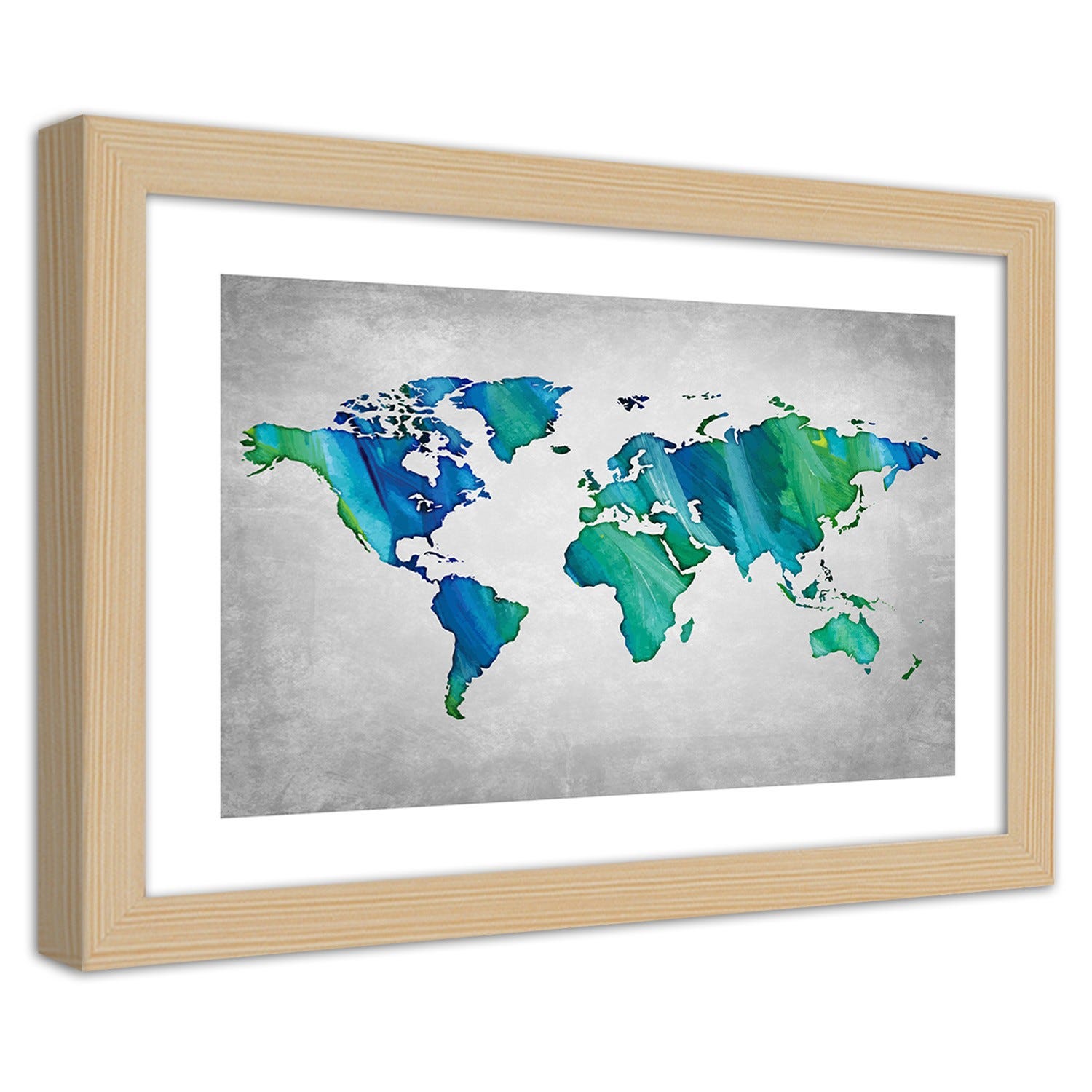 Quadro con cornice, Mappa del mondo colorata su cemento - 90x60