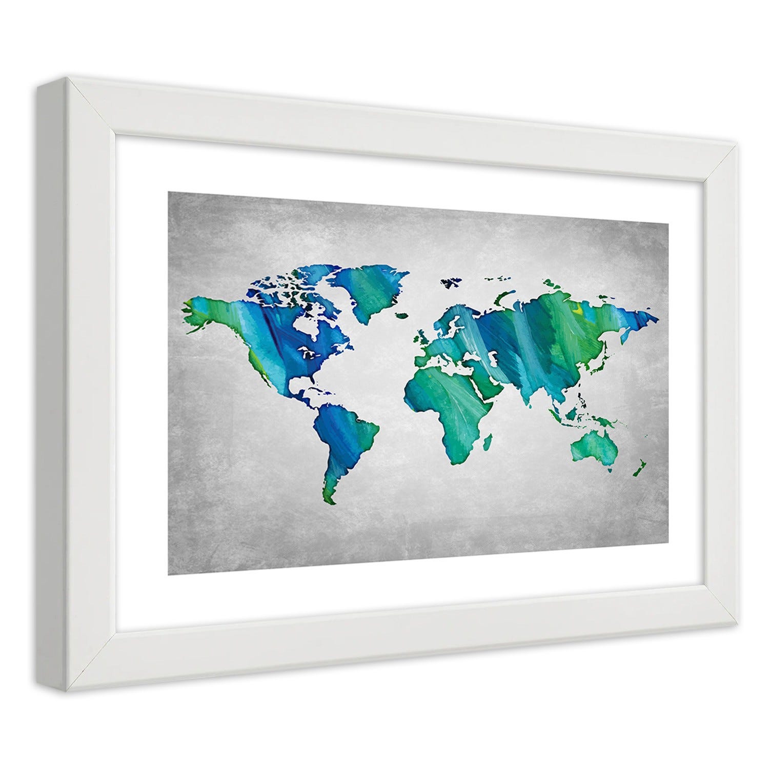 Quadro con cornice, Mappa del mondo colorata su cemento - 45x30