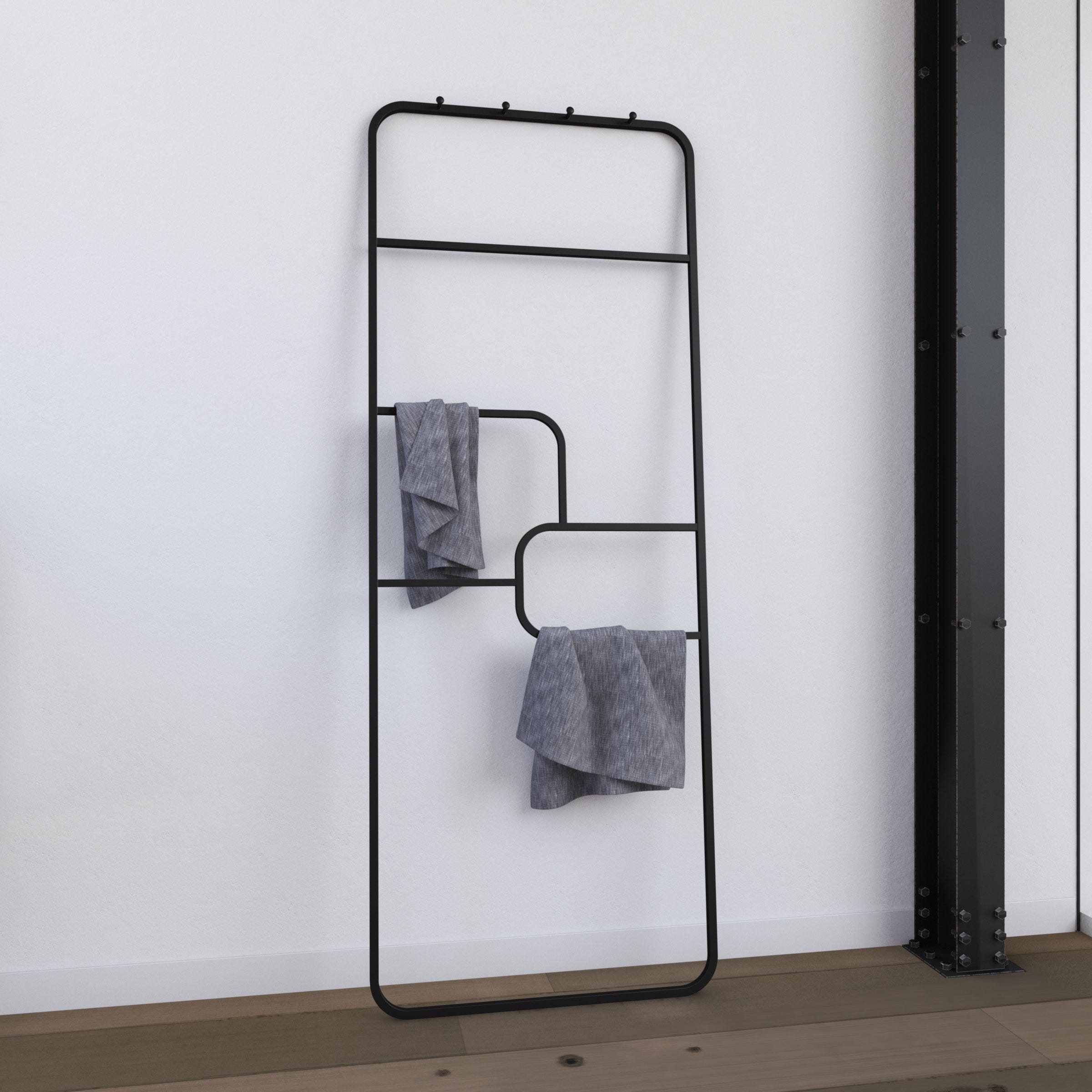 Porta asciugamano - 176x60x1,6 cm - Metallo - Matte Black - Supporto - Tipo  di seminario - Dark Design Puzzle
