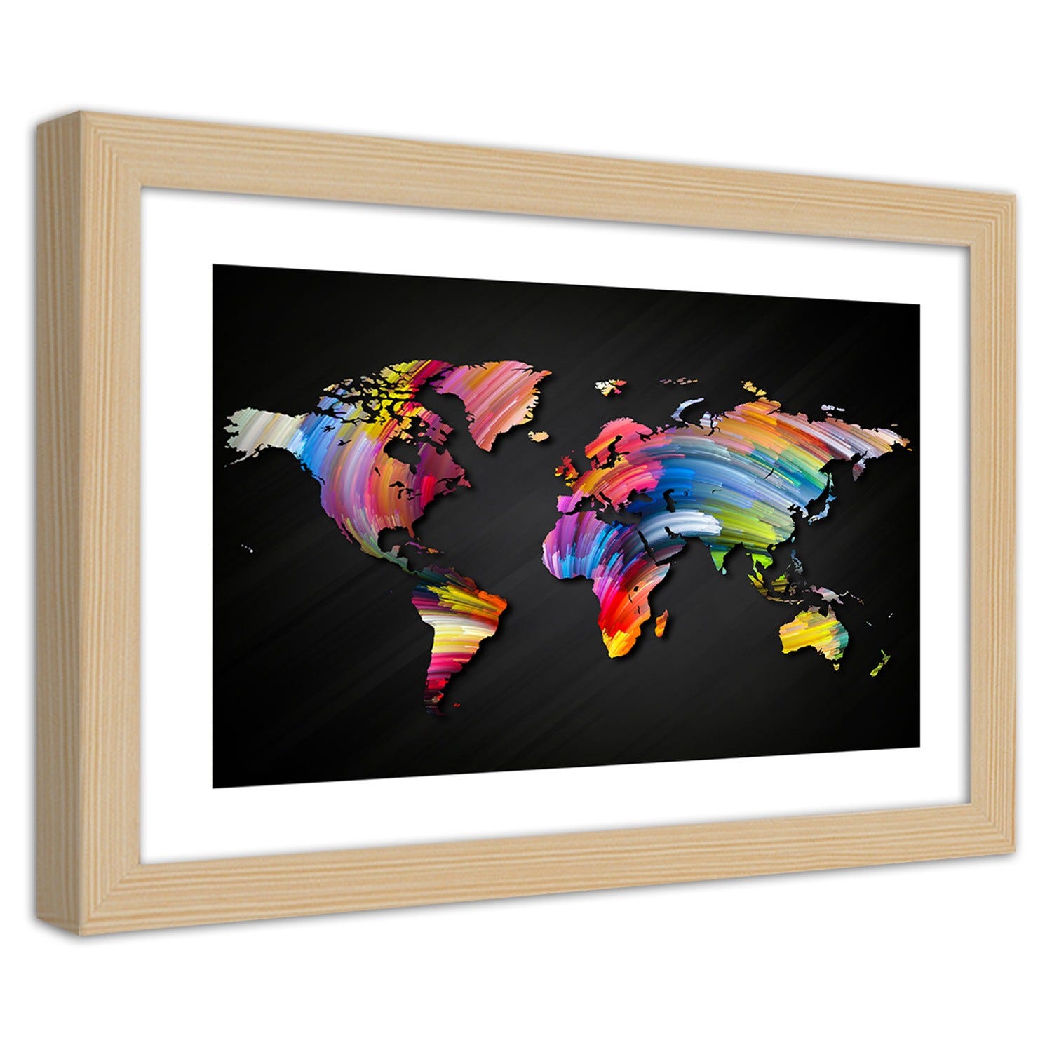 Quadro con cornice, Mappa del mondo in diversi colori - 45x30