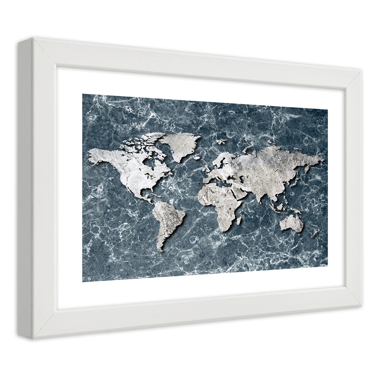 Quadro con cornice, Mappa del mondo su marmo - 60x40