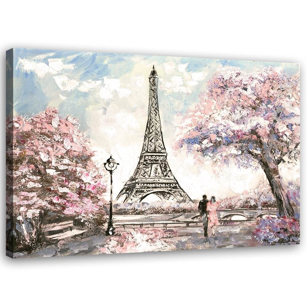 Quadro su tela, Torre Eiffel di Parigi rosa come dipinto - 60x40