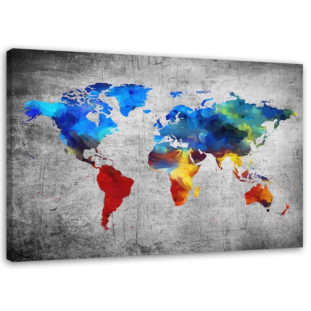 Quadro con cornice, Mappa del mondo su legno - 60x40