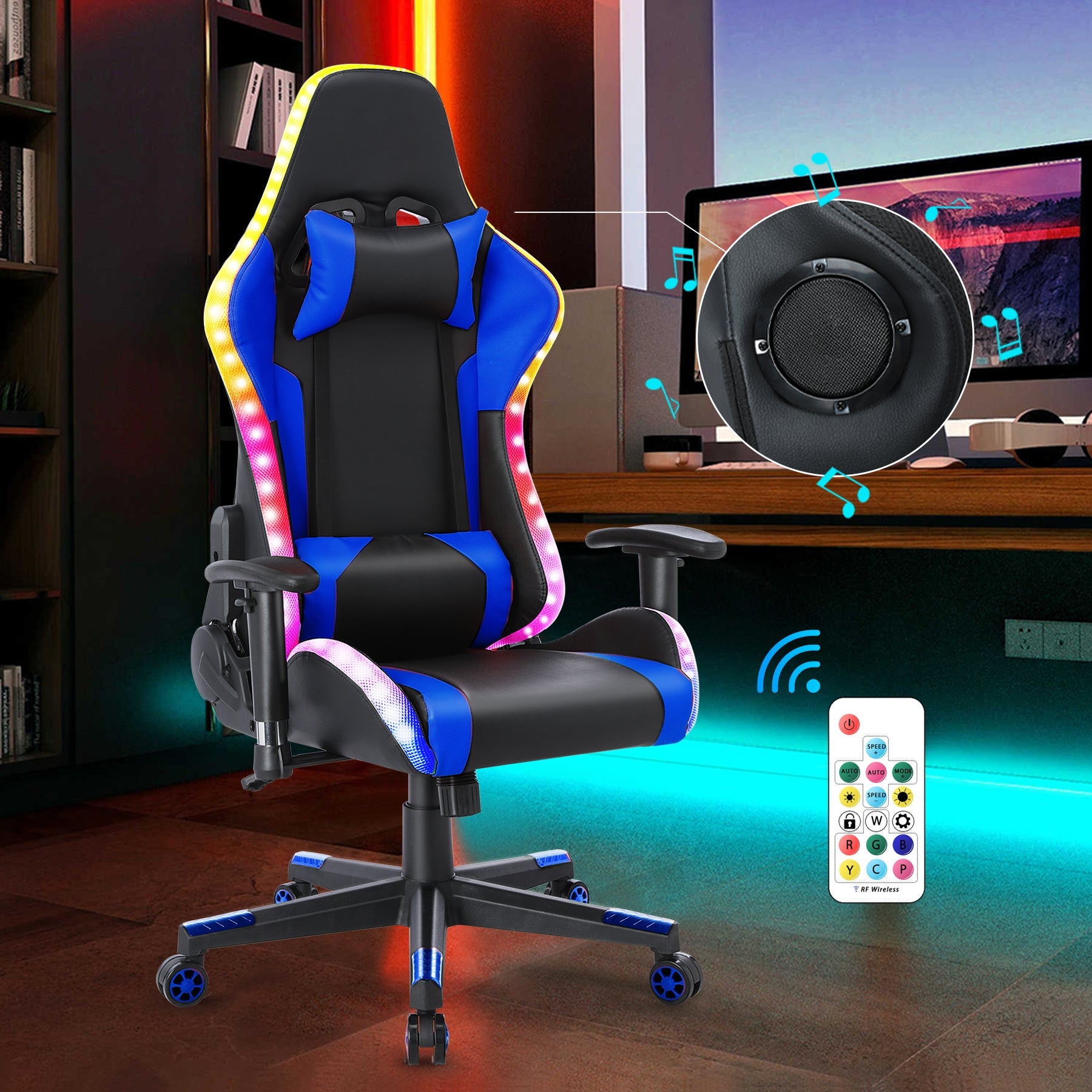 Chaise Gaming avec lumière LED et Bluetooth Fauteuil Gamer avec