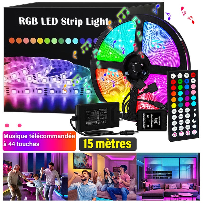 Ruban lumineux LED Intelligent Bluetooth 15M 270 RVB 5050 SMD - Avec  télécommande + APP, Synchroniser avec Rythme de Musique/Fonctio - Cdiscount  Maison