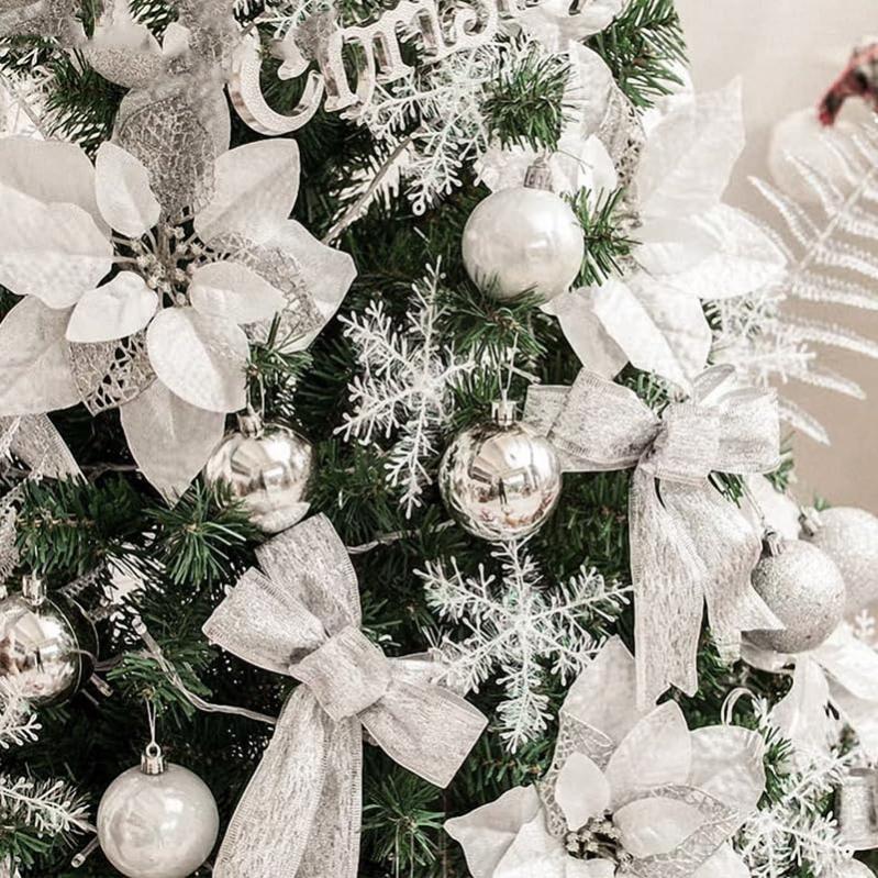 Palle Di Natale Infrangibili In Plastica Con Glitter Tinsel - 6 Pezzi, 10 Cm, Color Argento, Per Esterno E Interno - 2