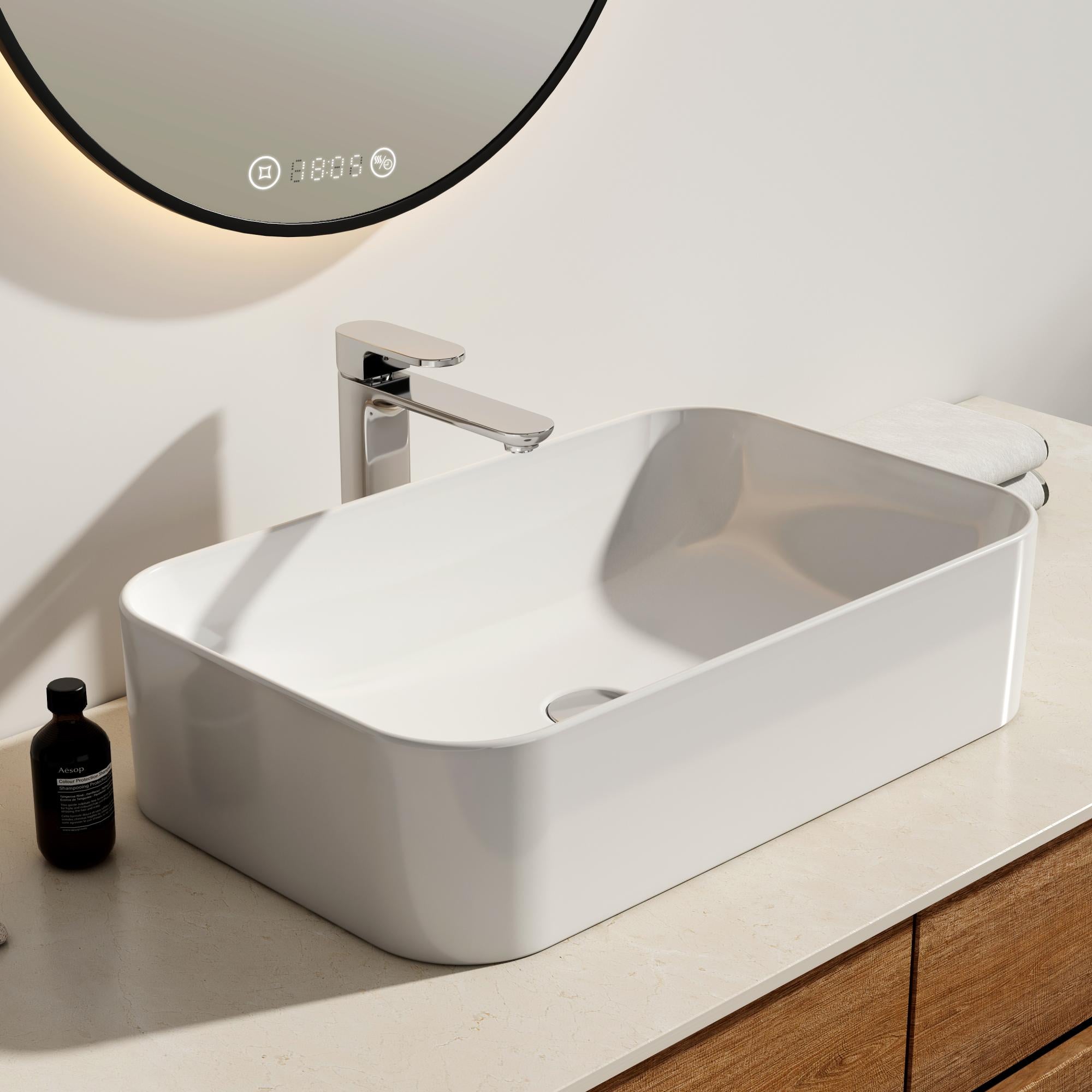 EMKE Vasque à Poser En Céramique Rectangulaire 60 X 40 X 11 Cm à Trou Pour Robinet - Beige Mat | Leroy Merlin