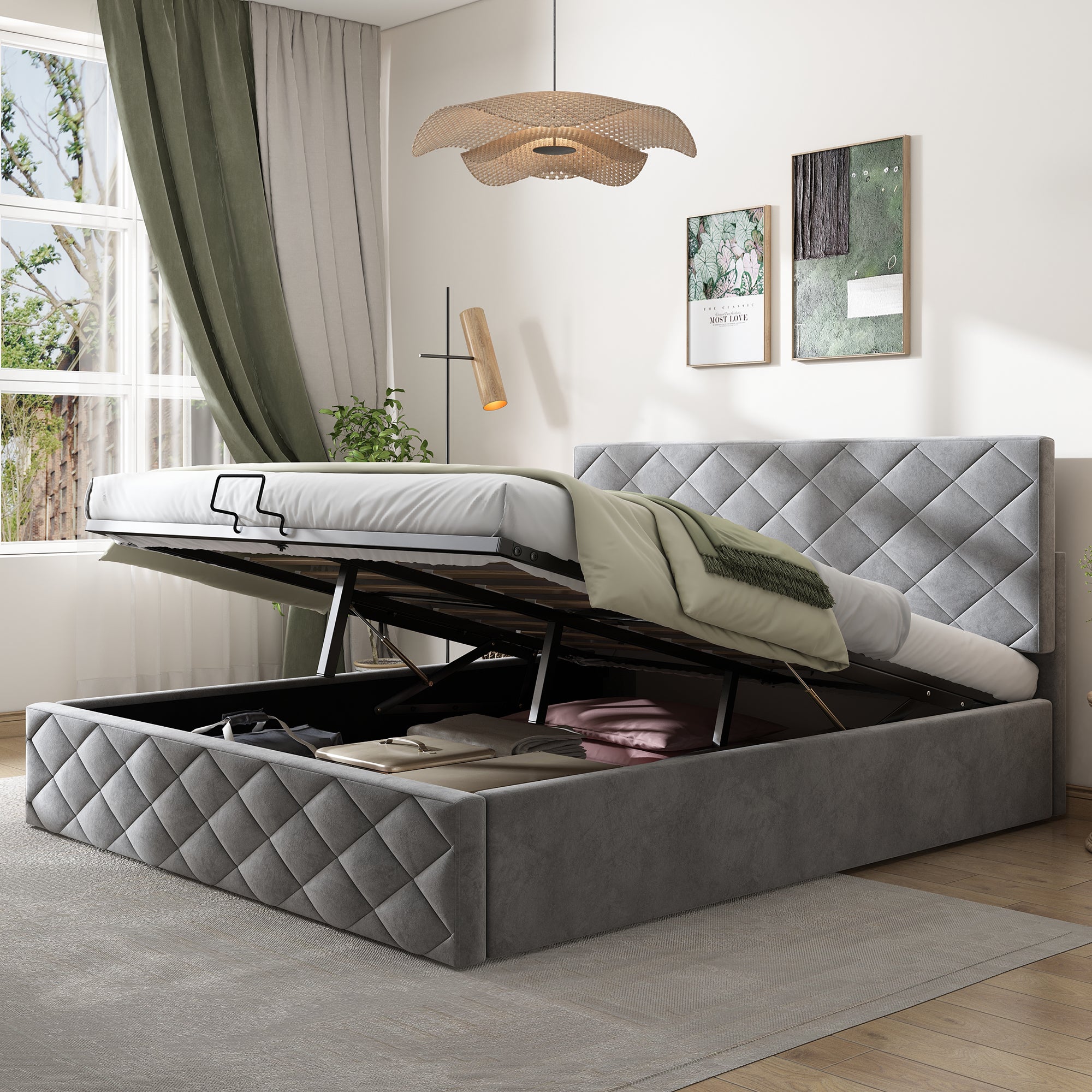 Cama tapizada 140*200, cama doble, cama para adultos y jóvenes gris