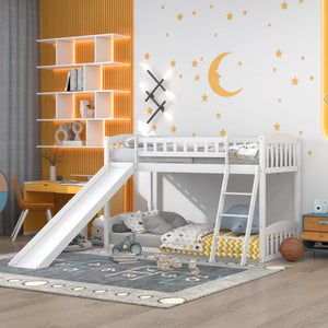 Cama tipo loft individual con tobogán y escalera para niños, cama tipo  loft, cama individual de madera para niños con diseño multifuncional de