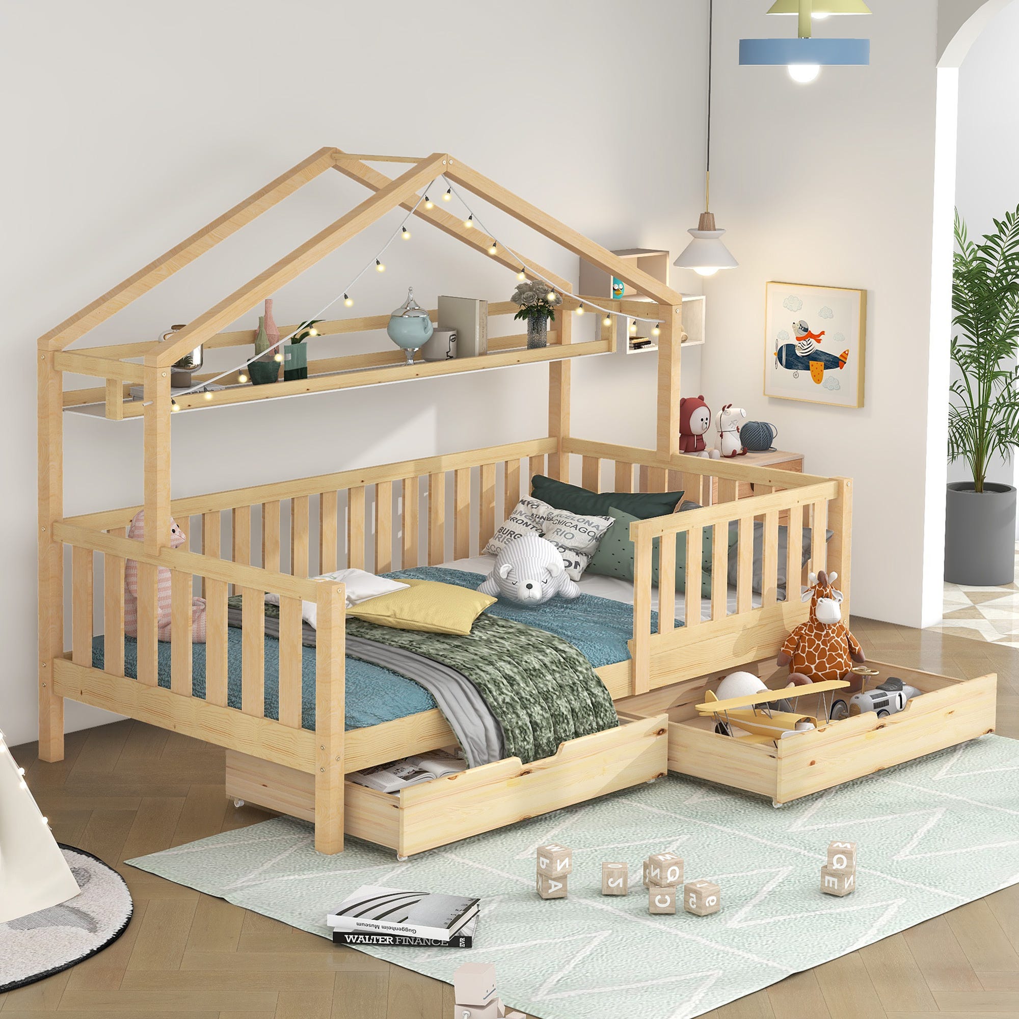 Cama infantil color madera, cama infantil, cama de pino, dormitorio  infantil y juvenil, 90x200
