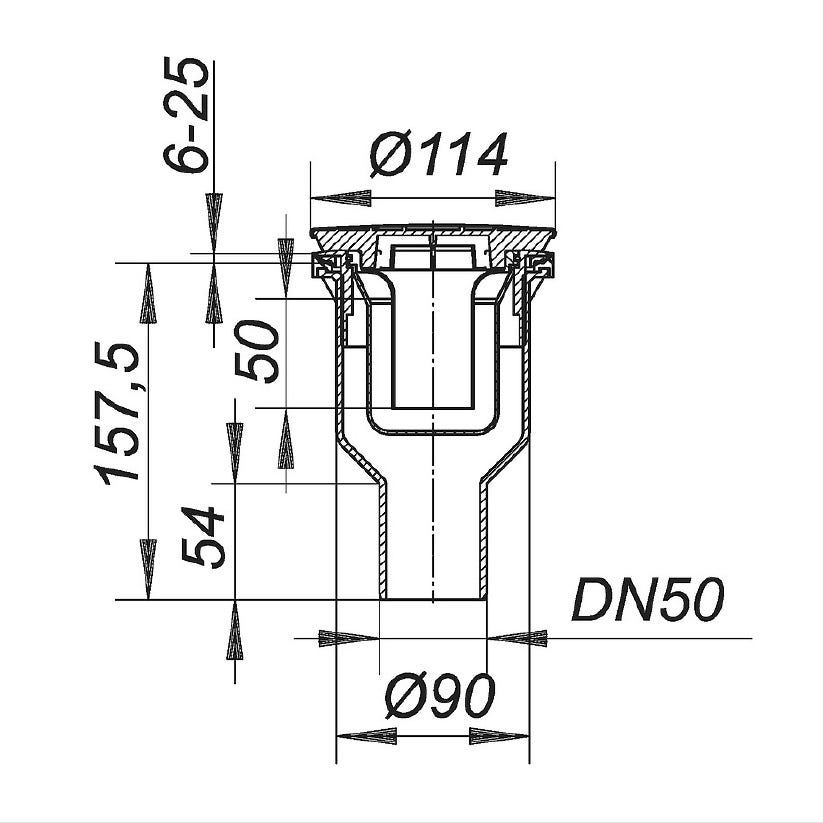 Bonde de douche Dallmer - ORIO V - avec capot pour orifice de vidage de Ø  90mm - sortie