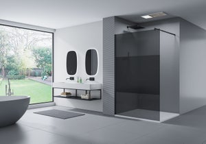 BERNSTEIN - Mampara de ducha fija sin puerta - nano protección - cristal  auténtico 8mm EX101 negro - cristal gris - 200x120cm