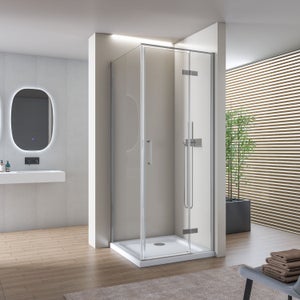 Mampara de ducha de esquina EX416 - 90 x 90 x 195 cm - con puerta