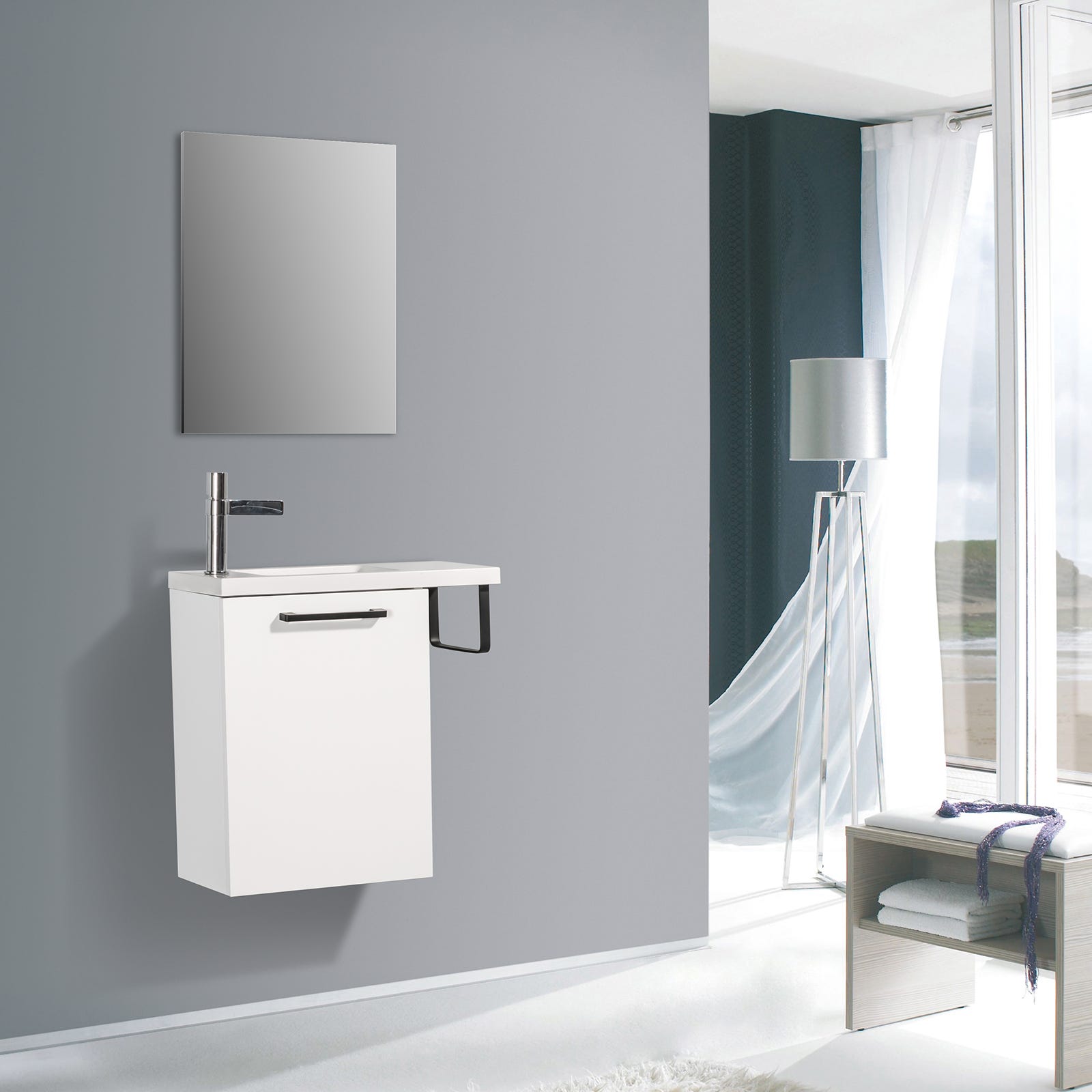 BERNSTEIN - Mueble de lavabo con toallero integrado TABLO 400 en varios  colores - Blanco mate, Con espejo LED 2073