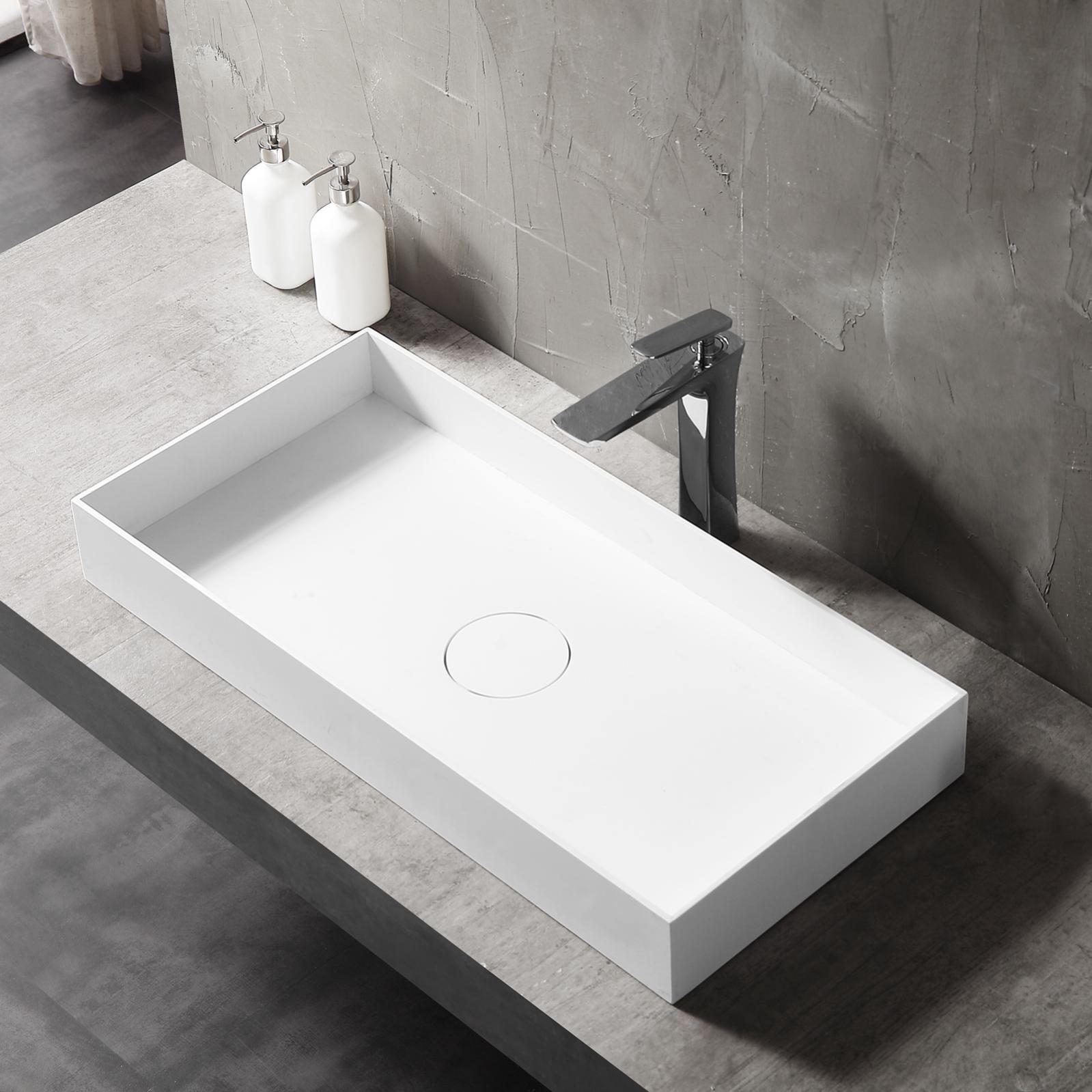 Alpenberger Lavello Da Appoggio In Ghisa Minerale 60x42 Cm – Rettangolare Con Troppopieno, Bianco, Facile Da Pulire E Montare