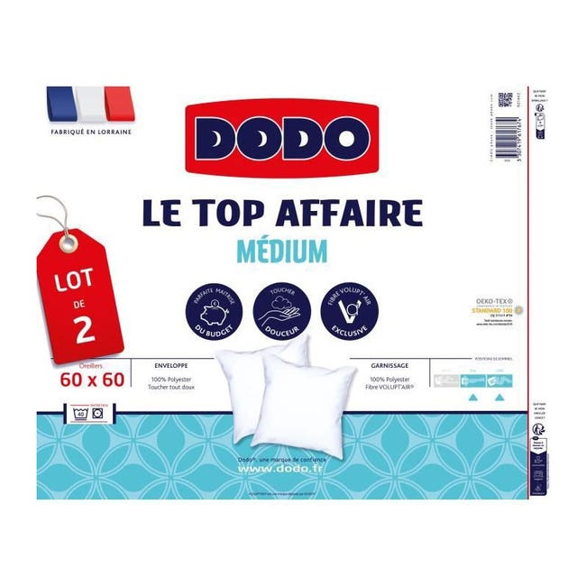 DODO Lot de 2 Oreillers Le Top Affaire - 60 x 60 cm - 100