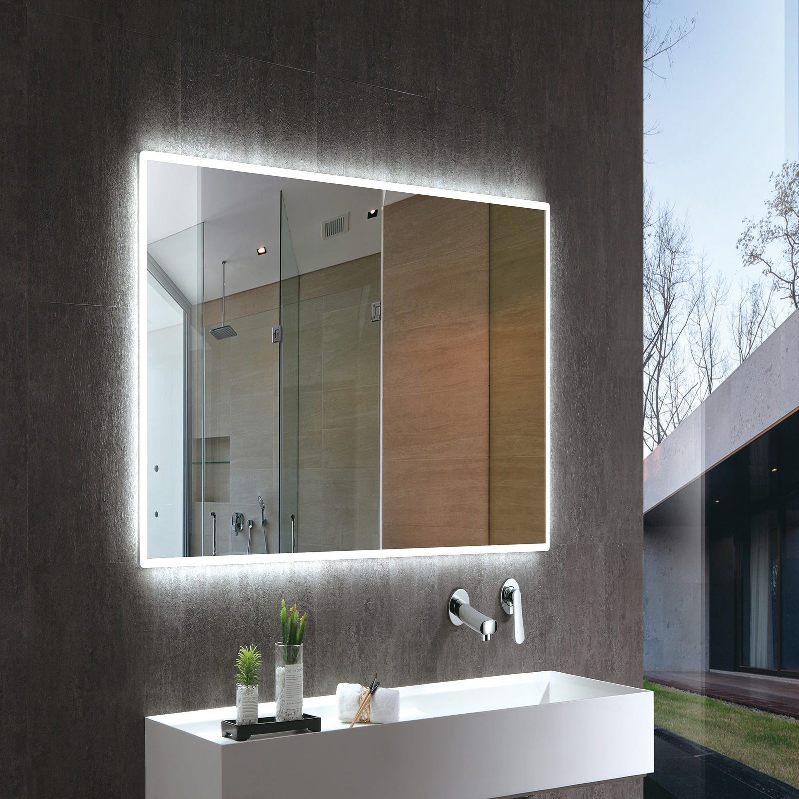 AICA Miroir rond LED tactile anti-buée salle de bain suspendu vertical  70x70cm