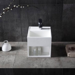 Lavabo suspendido PB2078 de resina mineral - 50 x 30 x 22 cm - blanco mate  - con toallero