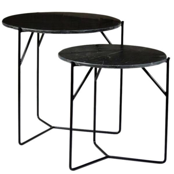 JULIASet de 2 Tables basses rondes gigognes en Marbre noir et métal Leroy Merlin