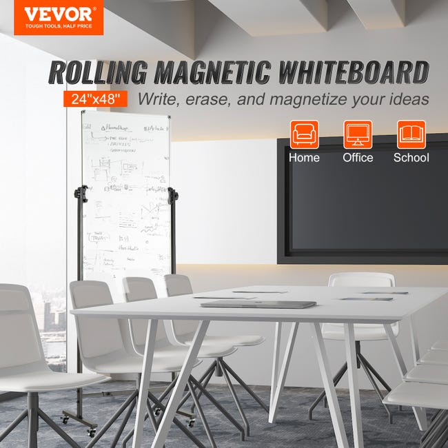 Tableau blanc magnétique 90x120cm réversible à 360° réglable en