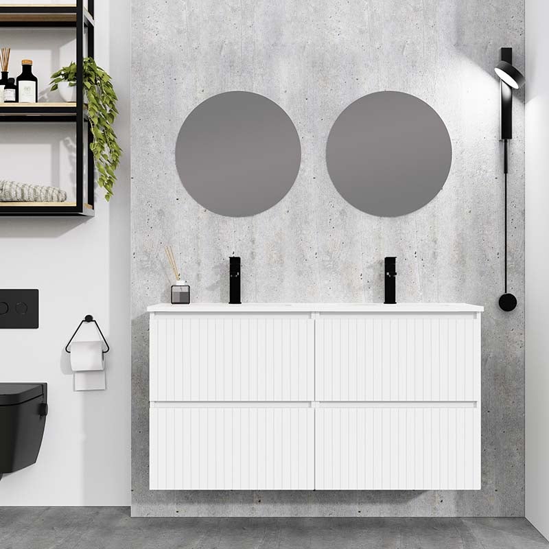 Mueble baño Alise 3 cajones espejo, sin lavabo, Blanco brillo