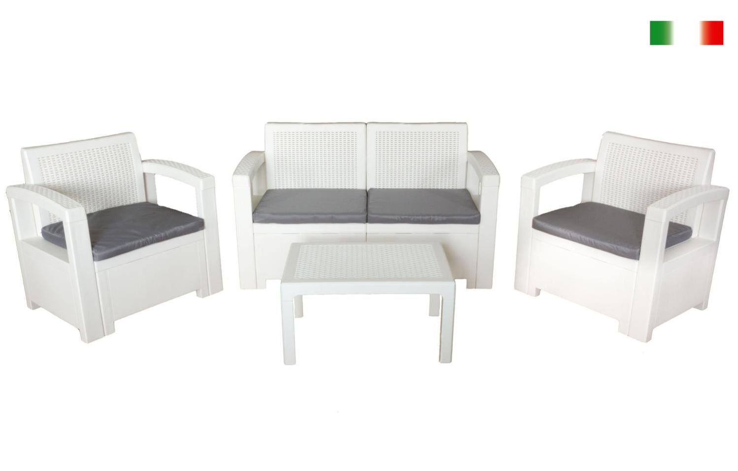 Set da 4 PZ. Mis. cm 58 X 51 sp. 5 cm,SALOTTINO, DIVANETTO Rattan/MIDOLLINO Tessuto COT/Poli Grigio Made in Italy - 4
