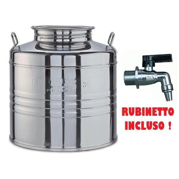 Contenitore fusto bidone olio da 10 LT RUBINETTO INCLUSO acciaio inox 18/10