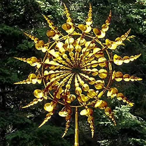 Moulin à vent en métal unique et magique, sculpture cinétique éolienne 3D,  moulin à vent solaire en métal, décoration de patio extérieur, doré