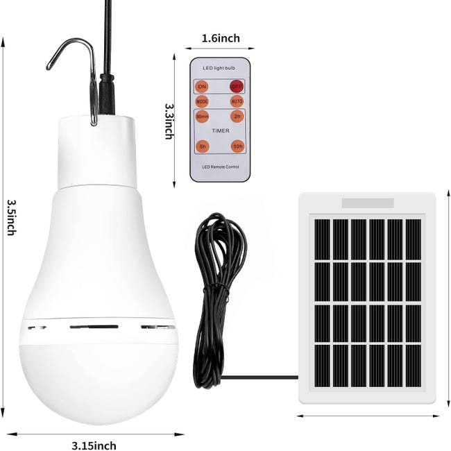Ampoules Solaires LED Lampe Extérieur 7W Lumière Blanche Lampe Suspendue avec  Télécommande Interface USB Cable D'extension de 3m Lampe Solaire pour Te