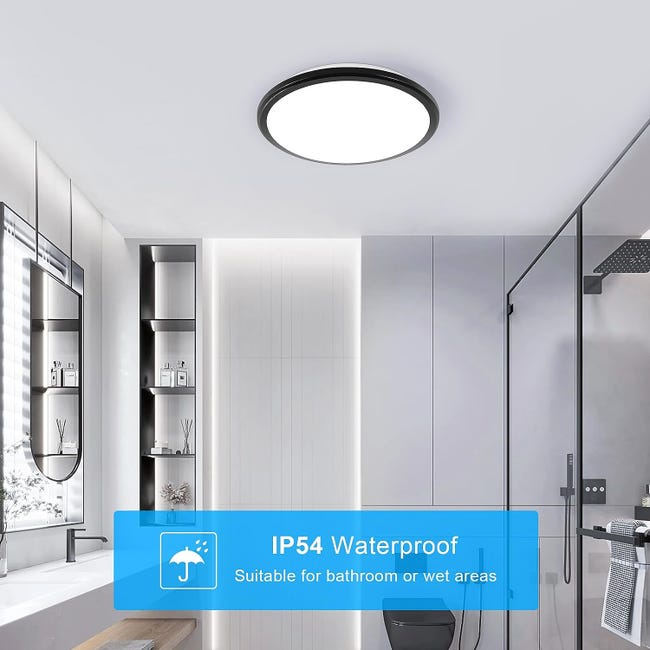 24W Plafonnier LED, Ø 30cm Lampe Plafond 2400LM Imperméable IP44