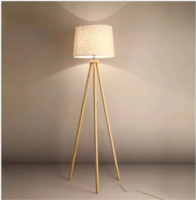 CCLIFE Lampada Da Terra A Treppiede In Legno, Altezza 148 Cm, Paralume In Tessuto, Base In Marmo, Interruttore A Pedale, Nero