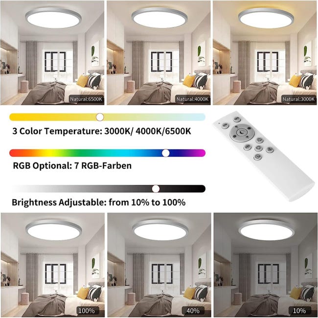 RGB Plafonnier LED Réglable Lampe de Salle à Manger Télécommande Coloré  Dimmable