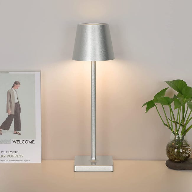 Lámpara de mesa recargable Diseño LED Luz táctil Batería Mesita de noche cm  12x38 - Negro