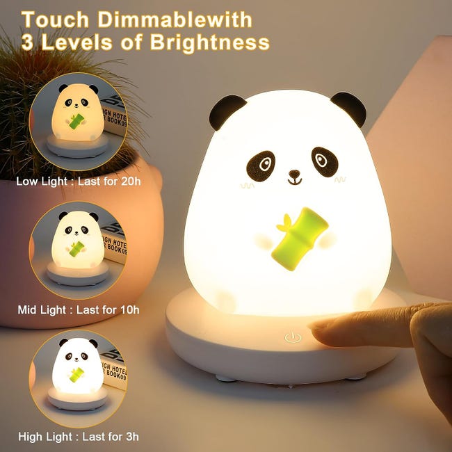 Luce notturna per bambini, Luce notturna per bambini ricaricabile tramite  USB, Lampada a LED a forma di panda, Lampada da comodino touch in silicone