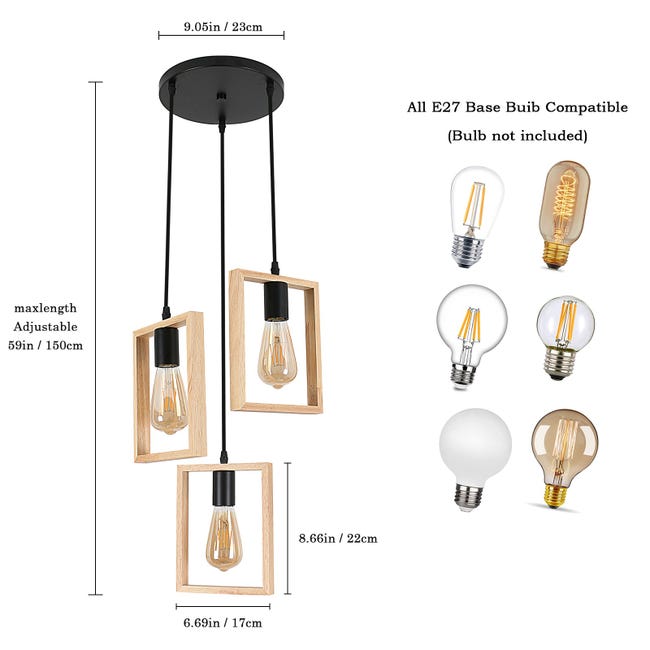 Plafonnier plafonnier salon lampe de cuisine, métal noir bois marron, 4  ampoules, E27, L 90 cm, ETC Shop: lampes, mobilier, technologie. Tout  d'une source.