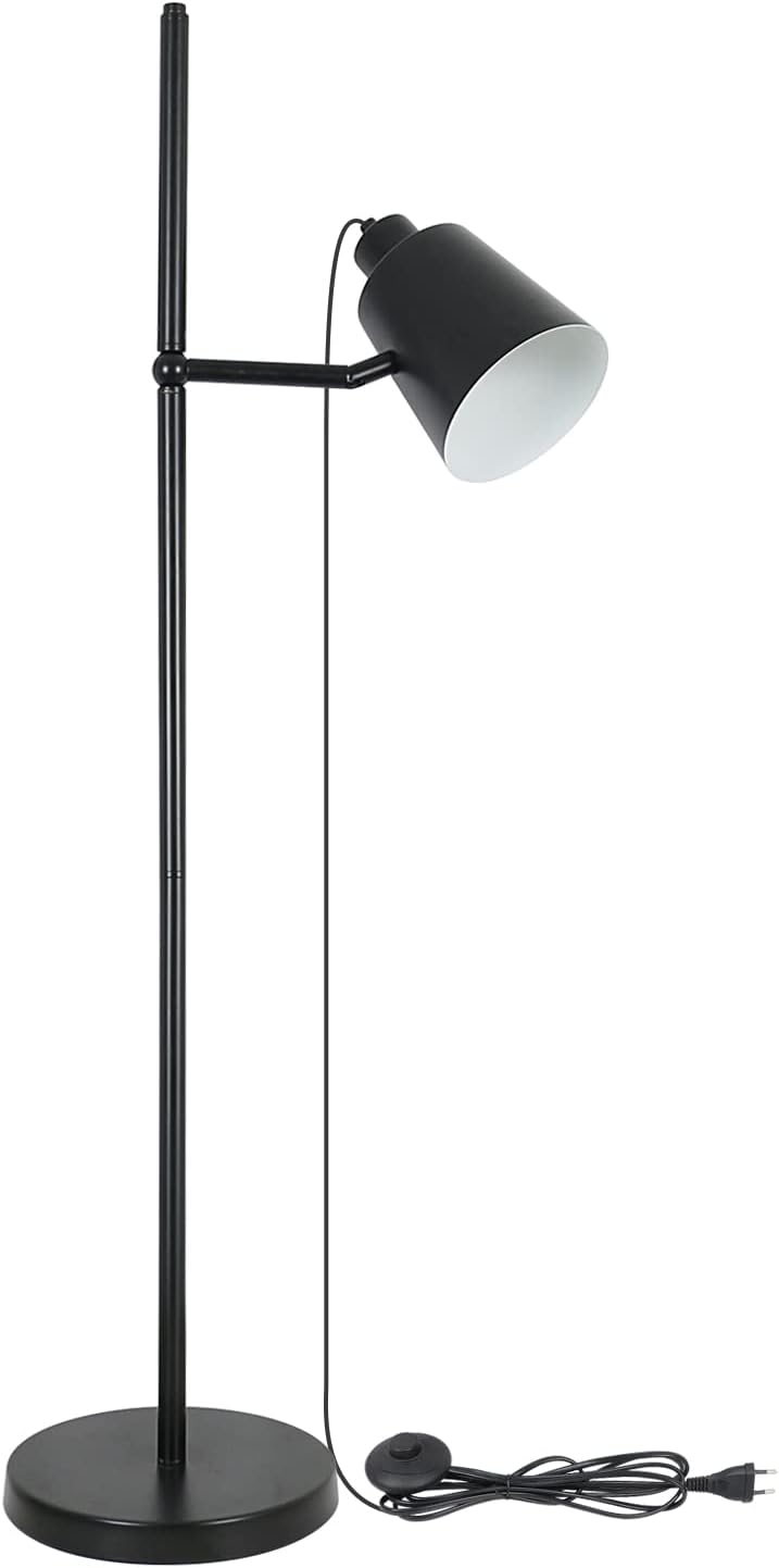 Lampada da Terra Girevole Nera Lampadina E27 max 60W non inclusa Altezza  150 cm Piantana retrò in metallo Per salotto, camera da letto e studio