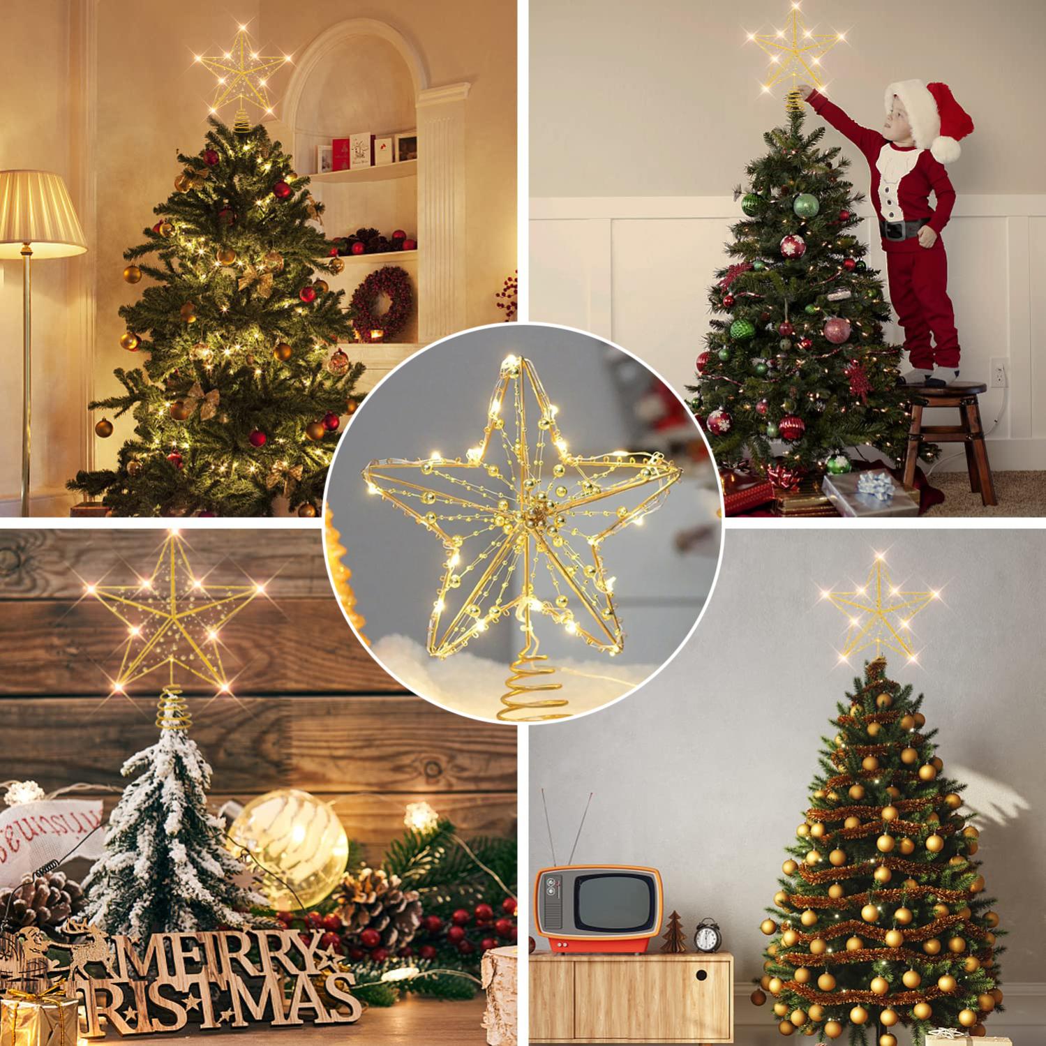 ABOOFAN Puntale per Albero di Natale Forma di Stella in Dorato