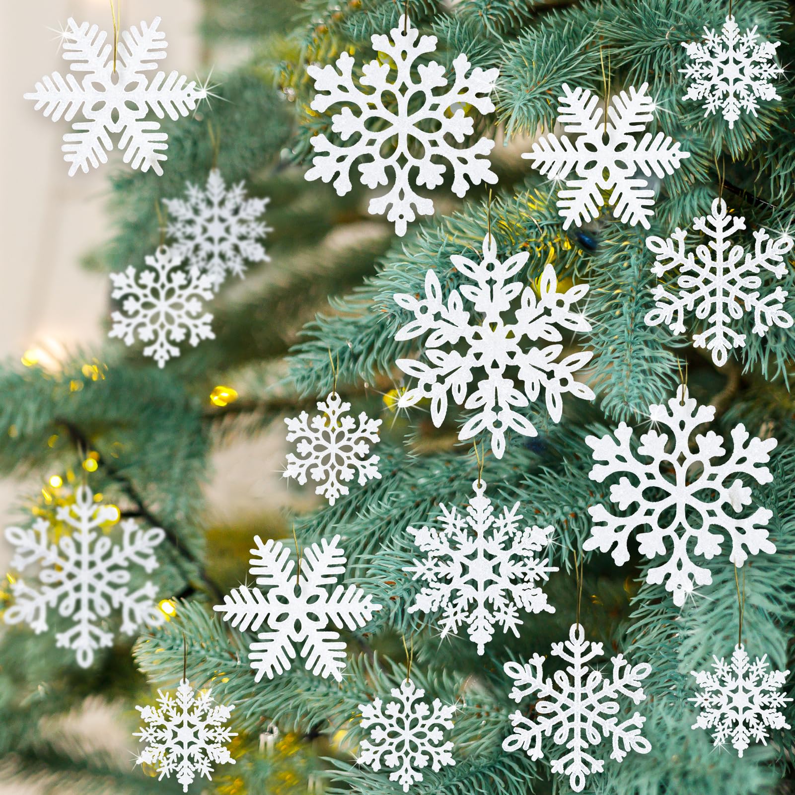 36 pezzi di ornamenti natalizi con fiocchi di neve bianchi, ornamenti con fiocchi  di neve glitterati per la decorazione dell'albero di Natale