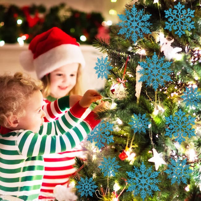 Ornamenti con fiocchi di neve blu da 36 pezzi, ornamenti con fiocchi di neve  glitterati per decorazioni invernali per l'albero di Natale