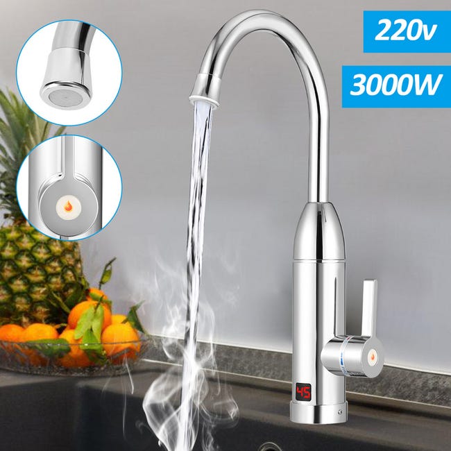 Aleko 220v torneira de água quente elétrica instantânea, torneira com tubo  de aquecimento de aço inoxidável, fornecendo água fria e quente para  cozinha, banheiro