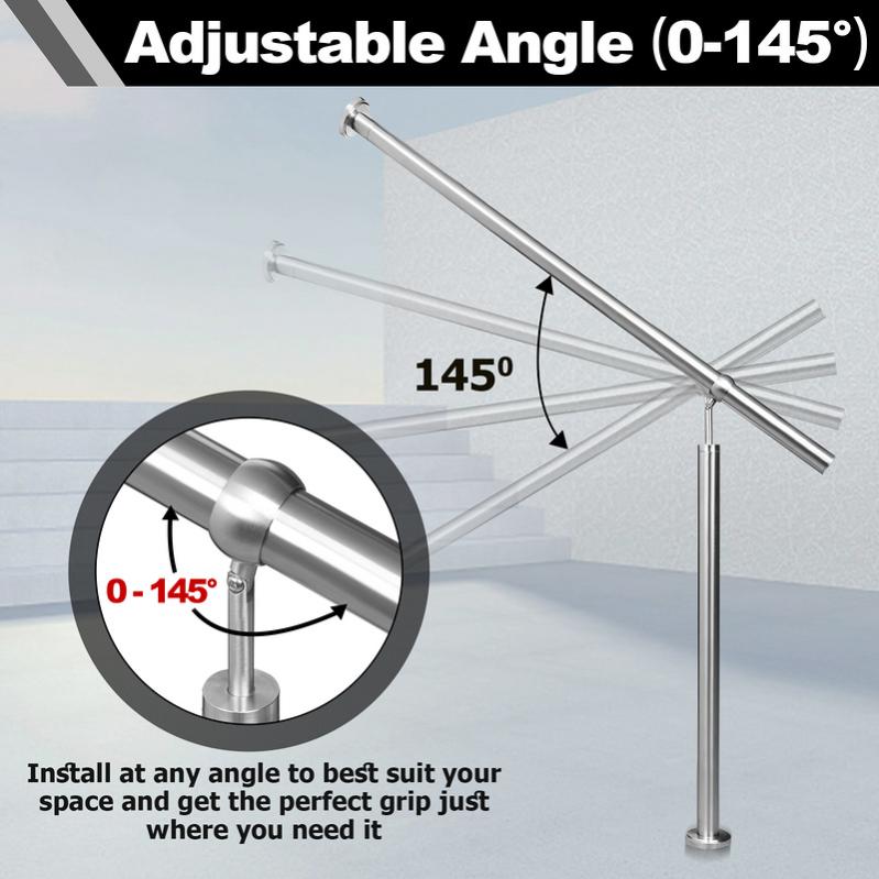 Corrimano In Acciaio Inox 80cm - Ringhiera Regolabile Per Interni Ed Esterni, Facile Installazione