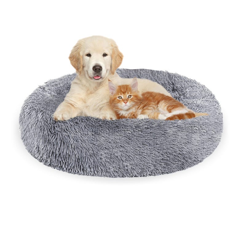 Cuccia per cani morbida e rotonda per cani e gatti, cesta per animali  lavabile extra large deluxe con cuscino grigio chiaro da 80 cm