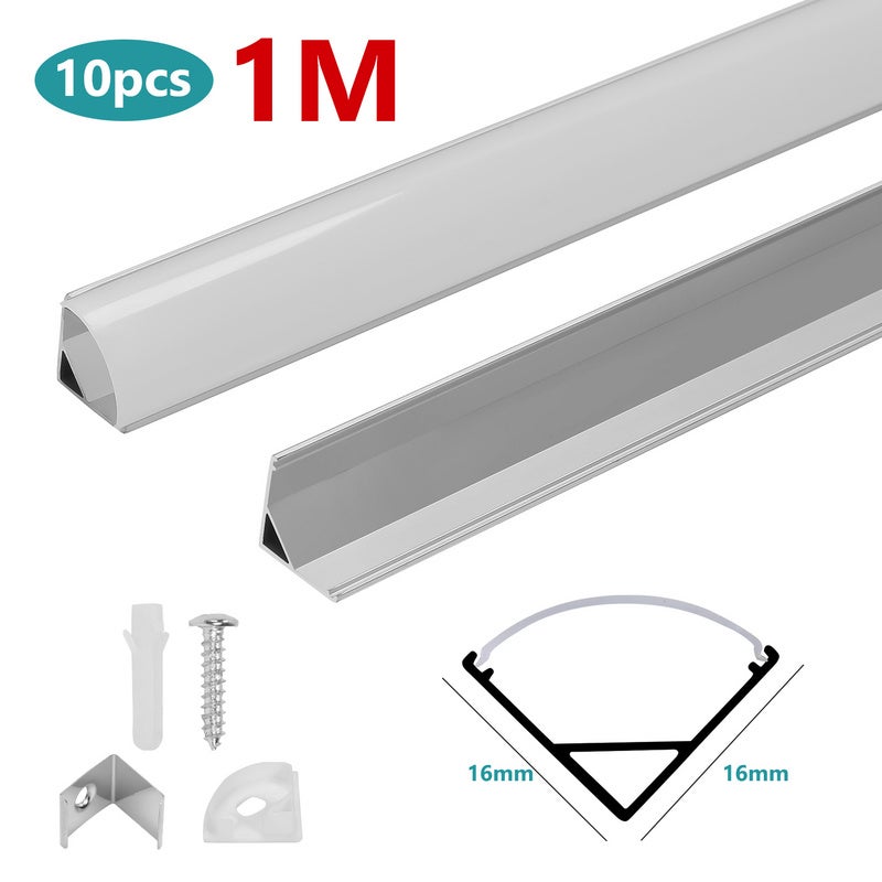 10x 1m Perfil LED ángulo de aluminio tiras guía blanco,Forme-U