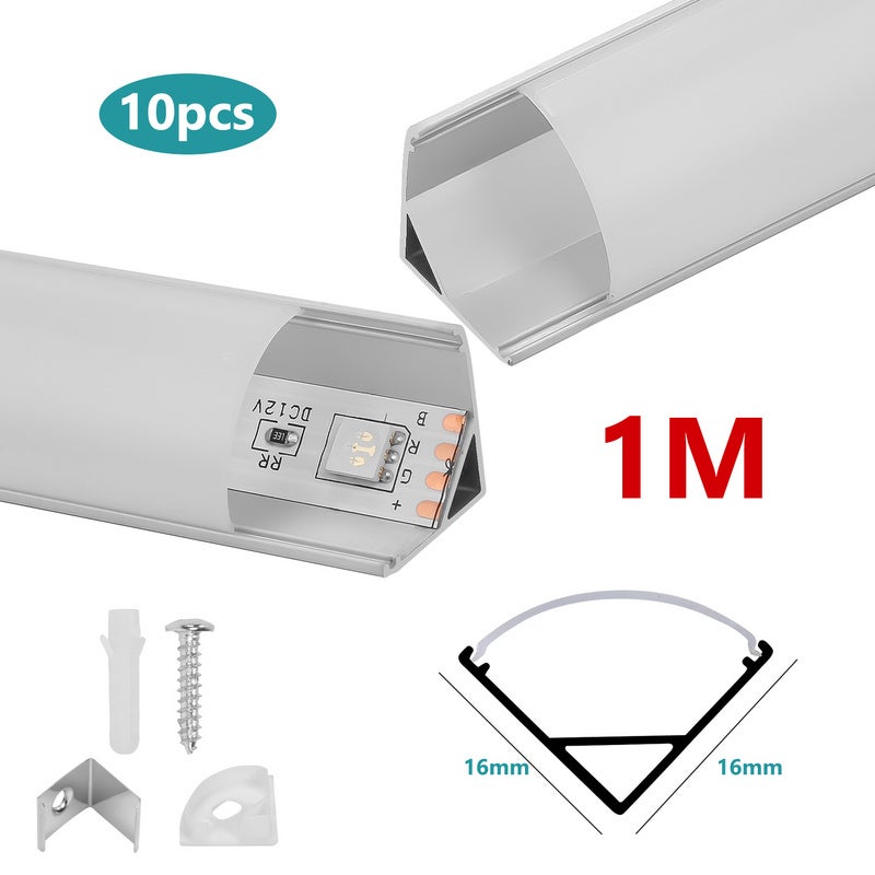 10x 1m Perfil LED ángulo de aluminio tiras guía blanco,Forme-U