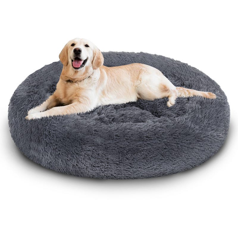 Cuccia per cani morbida e rotonda per cani e gatti, extra large, deluxe,  lavabile, con cuscino, grigio scuro, 60 cm