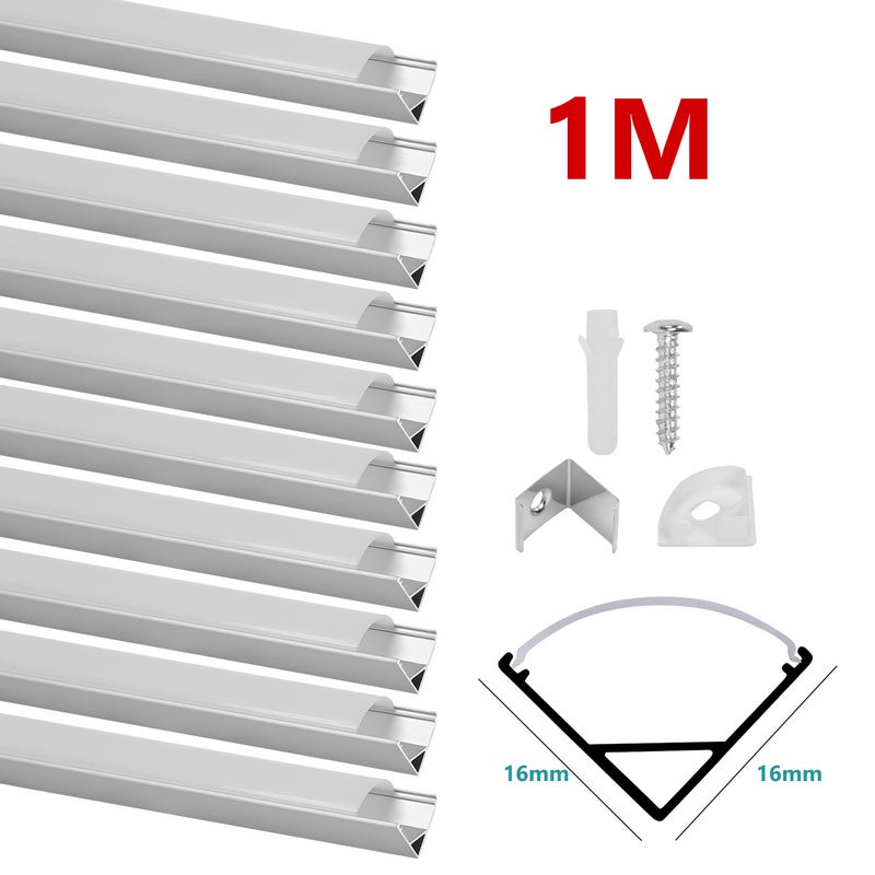 10x 1m Perfil LED ángulo de aluminio tiras guía blanco,Forme-U