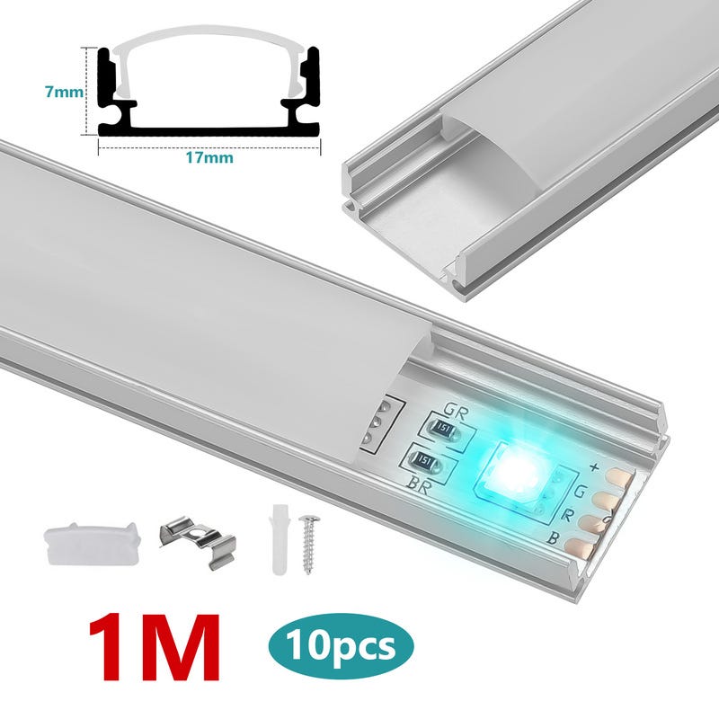 10x 1m Perfil LED ángulo de aluminio tiras guía blanco,Forme-U