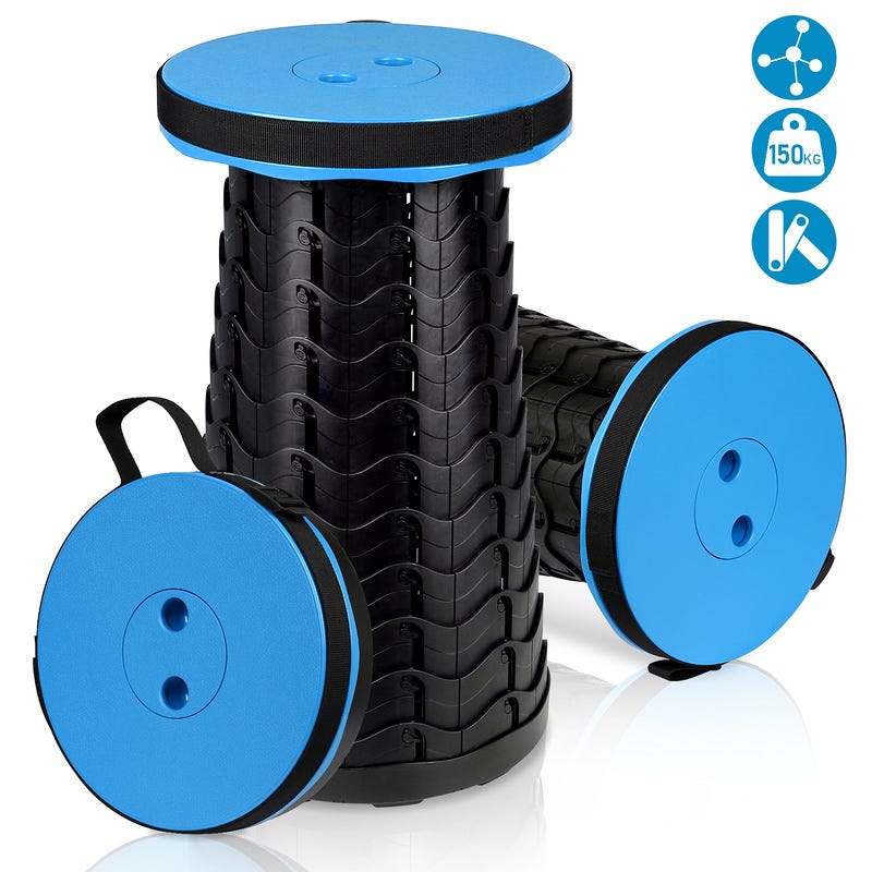 Taburete plegable portátil Asiento telescópico Silla de camping regulable  en altura Carga máxima 150 kg Azul
