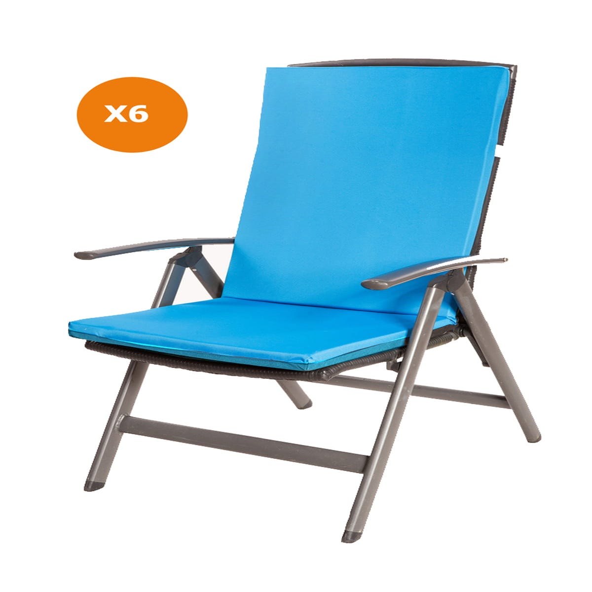 Coussin de chaise 6 pièce, Coussin 110x47x4cm Bleu, coussin de chaise  d'extérieur, Coussin d'assise avec dossier haut
